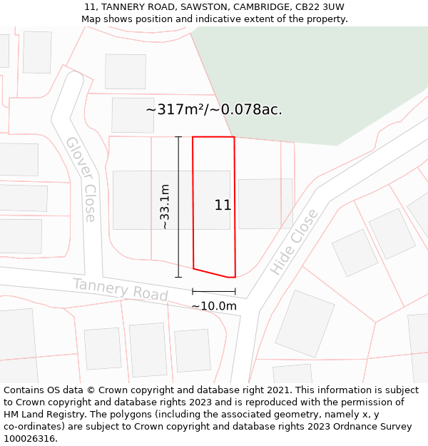 11, TANNERY ROAD, SAWSTON, CAMBRIDGE, CB22 3UW: Plot and title map