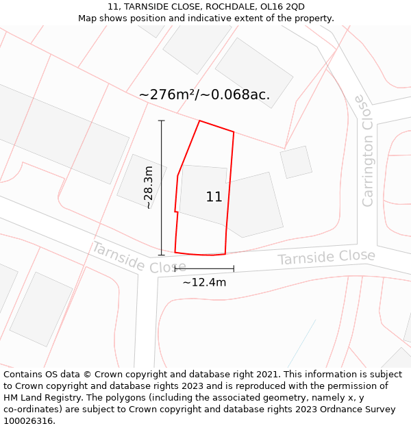 11, TARNSIDE CLOSE, ROCHDALE, OL16 2QD: Plot and title map