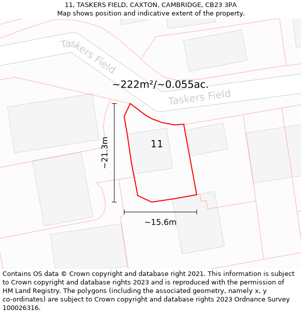 11, TASKERS FIELD, CAXTON, CAMBRIDGE, CB23 3PA: Plot and title map