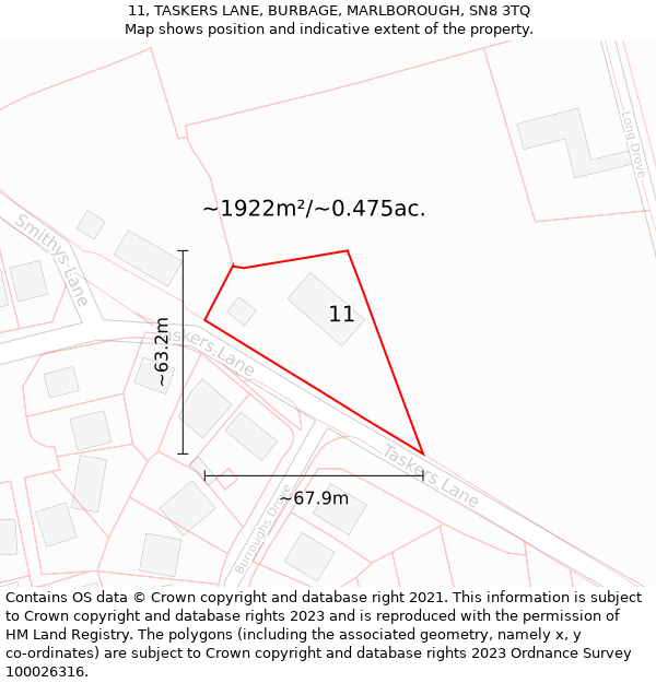 11, TASKERS LANE, BURBAGE, MARLBOROUGH, SN8 3TQ: Plot and title map