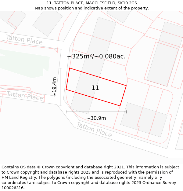 11, TATTON PLACE, MACCLESFIELD, SK10 2GS: Plot and title map