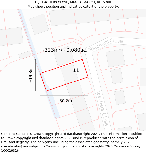 11, TEACHERS CLOSE, MANEA, MARCH, PE15 0HL: Plot and title map