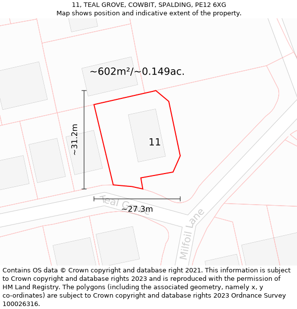 11, TEAL GROVE, COWBIT, SPALDING, PE12 6XG: Plot and title map