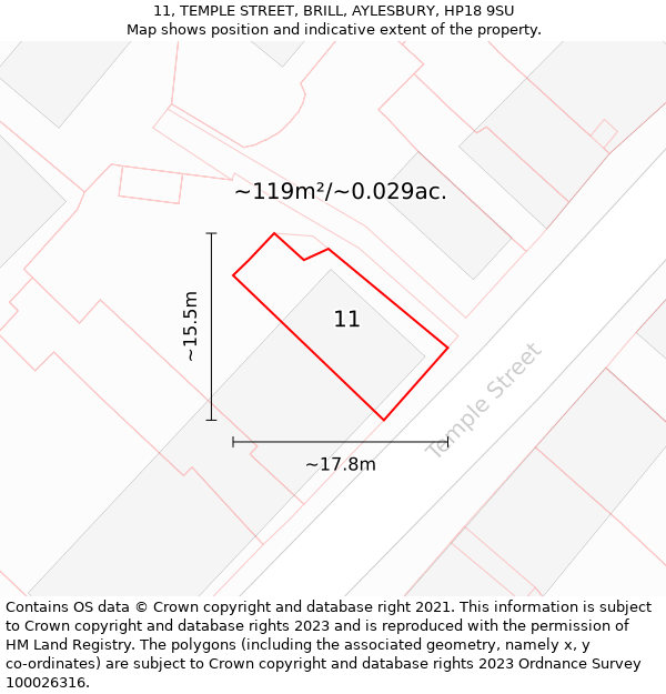 11, TEMPLE STREET, BRILL, AYLESBURY, HP18 9SU: Plot and title map