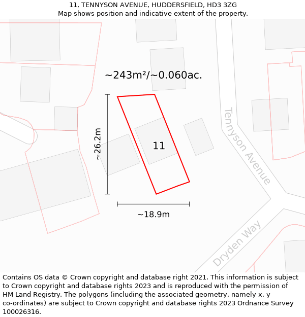 11, TENNYSON AVENUE, HUDDERSFIELD, HD3 3ZG: Plot and title map