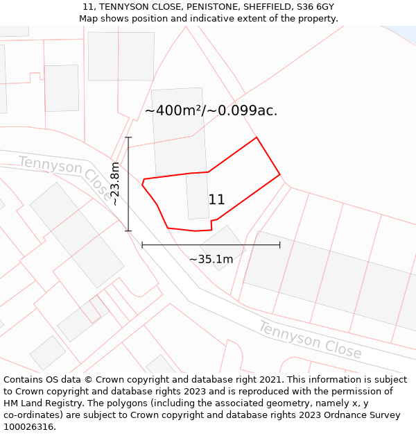 11, TENNYSON CLOSE, PENISTONE, SHEFFIELD, S36 6GY: Plot and title map