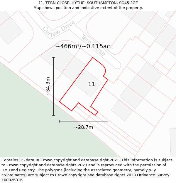 11, TERN CLOSE, HYTHE, SOUTHAMPTON, SO45 3GE: Plot and title map