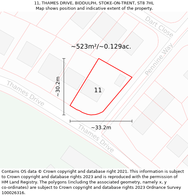 11, THAMES DRIVE, BIDDULPH, STOKE-ON-TRENT, ST8 7HL: Plot and title map