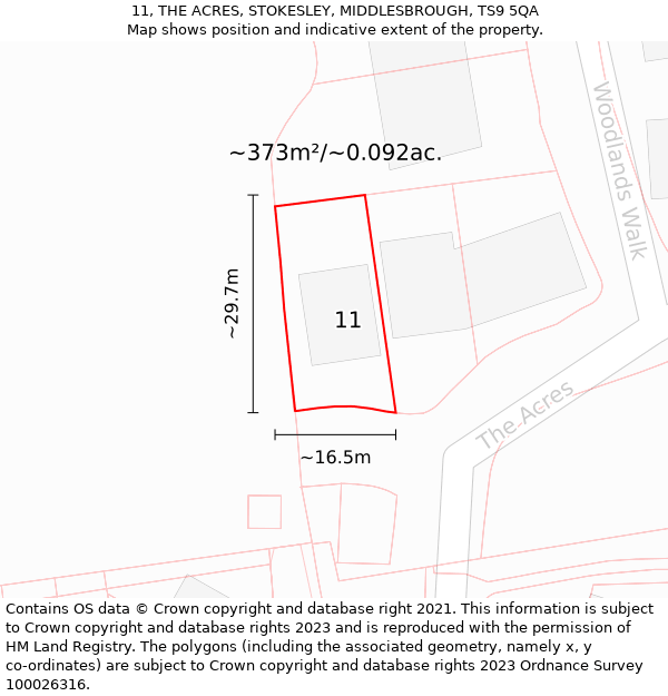 11, THE ACRES, STOKESLEY, MIDDLESBROUGH, TS9 5QA: Plot and title map