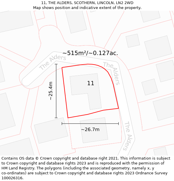 11, THE ALDERS, SCOTHERN, LINCOLN, LN2 2WD: Plot and title map