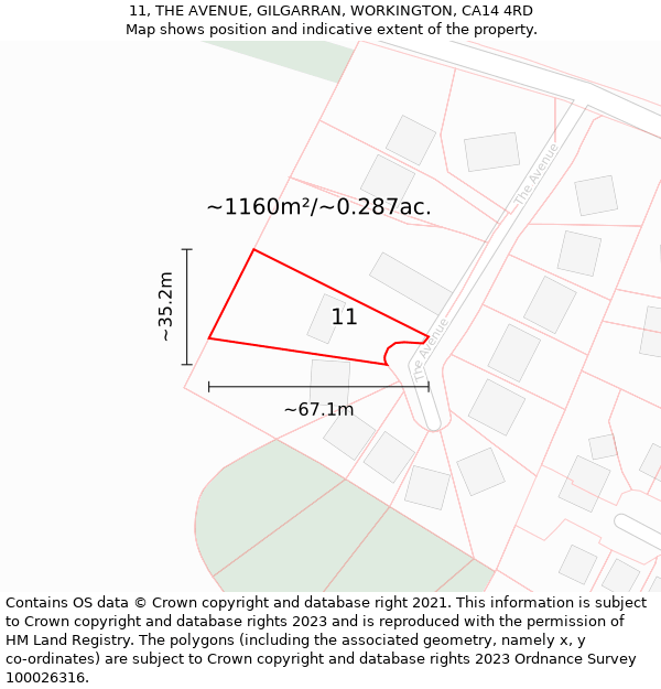 11, THE AVENUE, GILGARRAN, WORKINGTON, CA14 4RD: Plot and title map