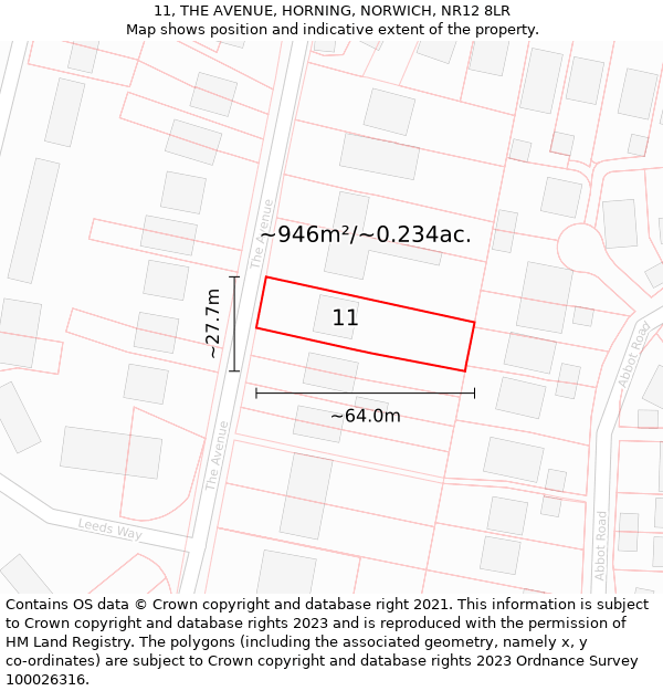 11, THE AVENUE, HORNING, NORWICH, NR12 8LR: Plot and title map