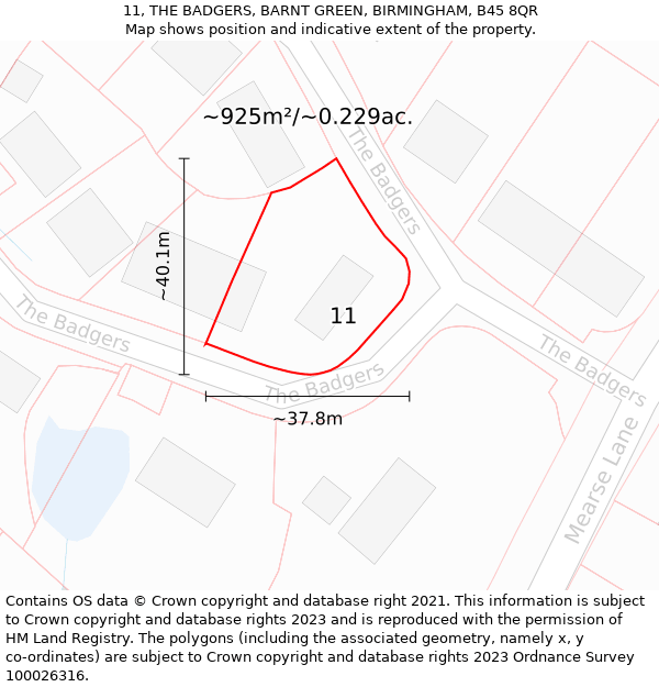 11, THE BADGERS, BARNT GREEN, BIRMINGHAM, B45 8QR: Plot and title map