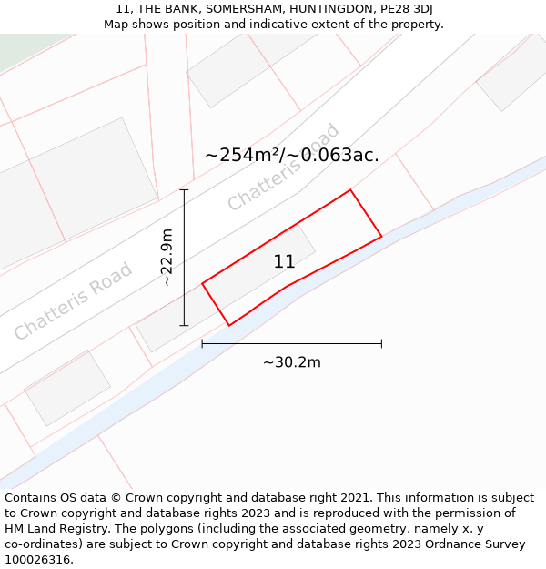 11, THE BANK, SOMERSHAM, HUNTINGDON, PE28 3DJ: Plot and title map