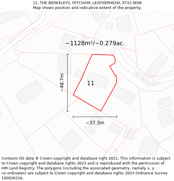 11, THE BERKELEYS, FETCHAM, LEATHERHEAD, KT22 9DW: Plot and title map