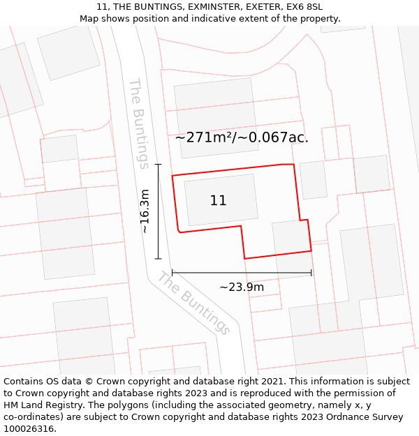11, THE BUNTINGS, EXMINSTER, EXETER, EX6 8SL: Plot and title map