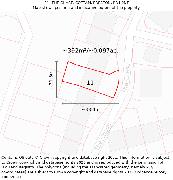 11, THE CHASE, COTTAM, PRESTON, PR4 0NT: Plot and title map