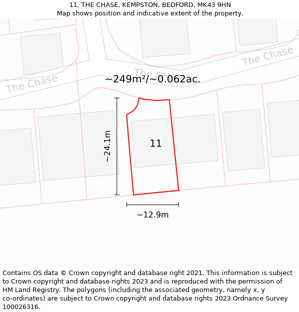 11, THE CHASE, KEMPSTON, BEDFORD, MK43 9HN: Plot and title map