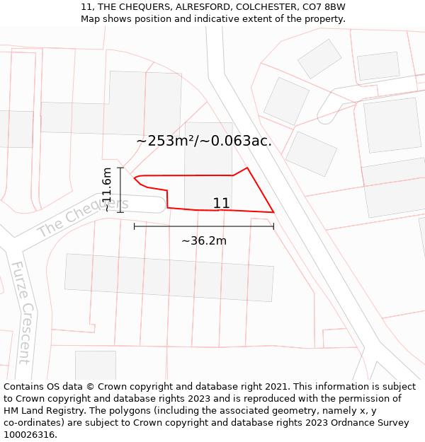 11, THE CHEQUERS, ALRESFORD, COLCHESTER, CO7 8BW: Plot and title map