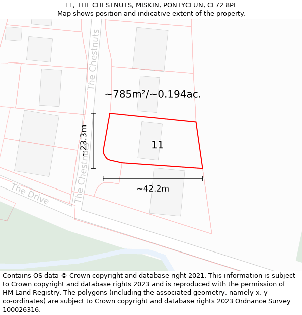 11, THE CHESTNUTS, MISKIN, PONTYCLUN, CF72 8PE: Plot and title map