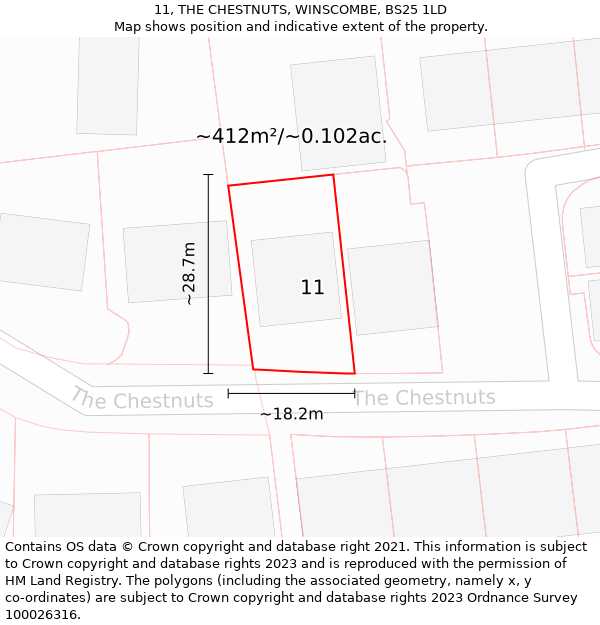 11, THE CHESTNUTS, WINSCOMBE, BS25 1LD: Plot and title map