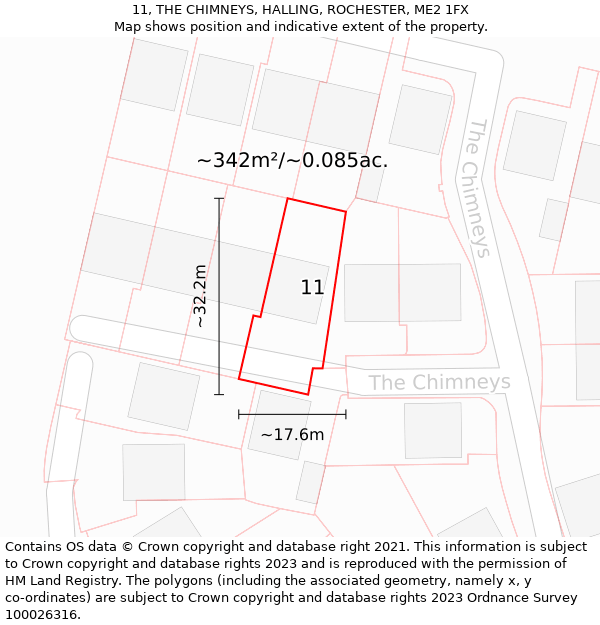 11, THE CHIMNEYS, HALLING, ROCHESTER, ME2 1FX: Plot and title map