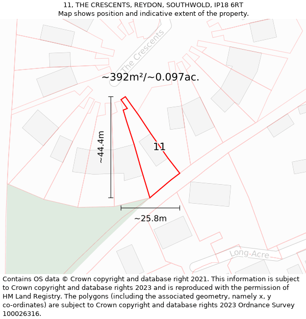 11, THE CRESCENTS, REYDON, SOUTHWOLD, IP18 6RT: Plot and title map