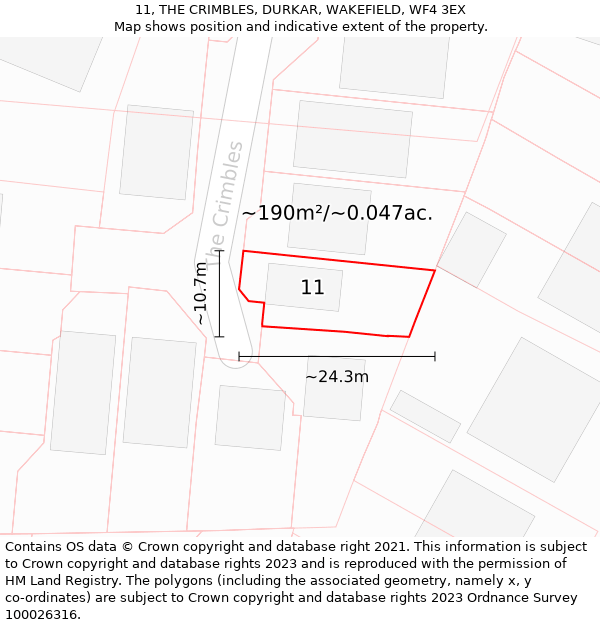 11, THE CRIMBLES, DURKAR, WAKEFIELD, WF4 3EX: Plot and title map