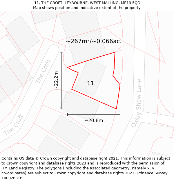 11, THE CROFT, LEYBOURNE, WEST MALLING, ME19 5QD: Plot and title map