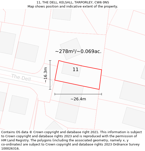 11, THE DELL, KELSALL, TARPORLEY, CW6 0NS: Plot and title map