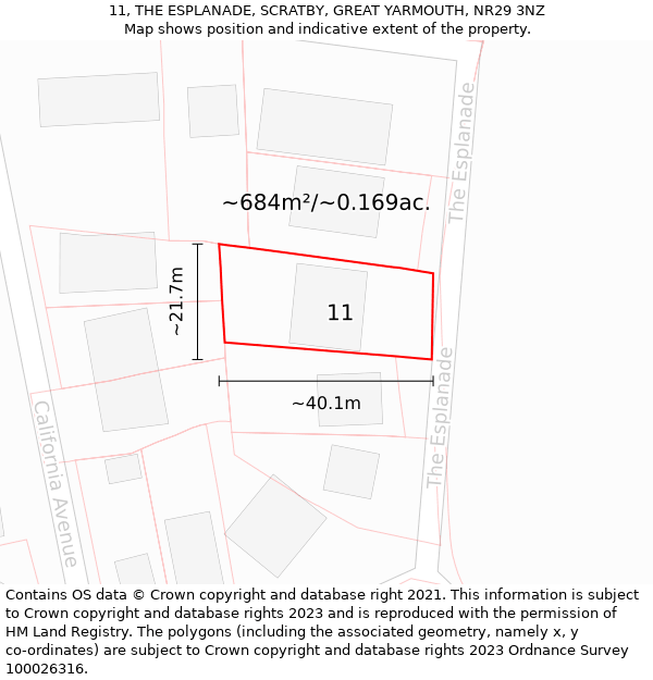 11, THE ESPLANADE, SCRATBY, GREAT YARMOUTH, NR29 3NZ: Plot and title map