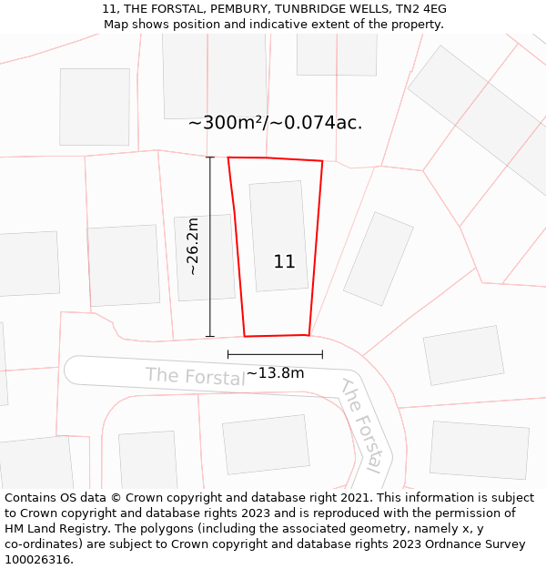 11, THE FORSTAL, PEMBURY, TUNBRIDGE WELLS, TN2 4EG: Plot and title map