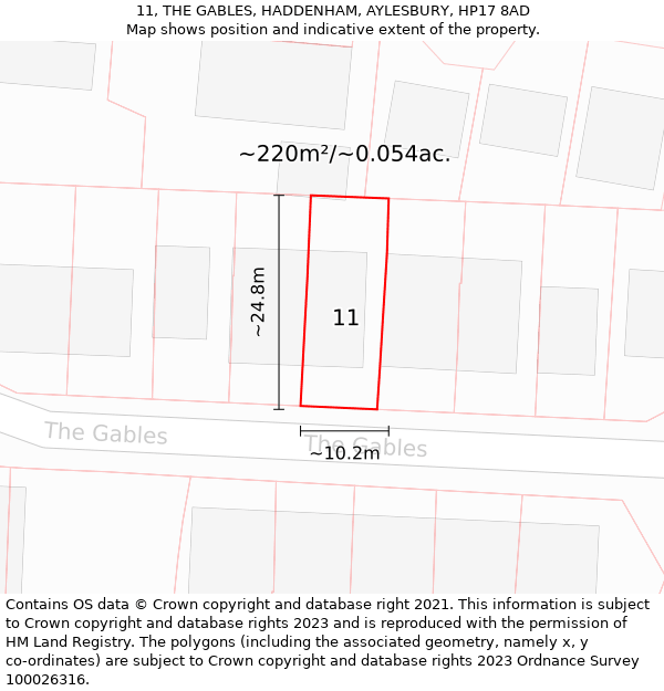 11, THE GABLES, HADDENHAM, AYLESBURY, HP17 8AD: Plot and title map