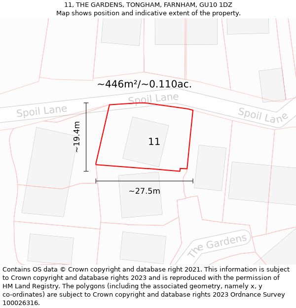 11, THE GARDENS, TONGHAM, FARNHAM, GU10 1DZ: Plot and title map