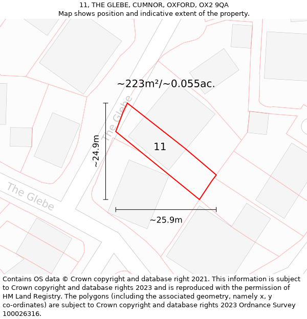 11, THE GLEBE, CUMNOR, OXFORD, OX2 9QA: Plot and title map