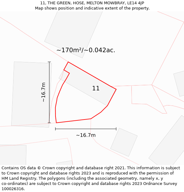 11, THE GREEN, HOSE, MELTON MOWBRAY, LE14 4JP: Plot and title map