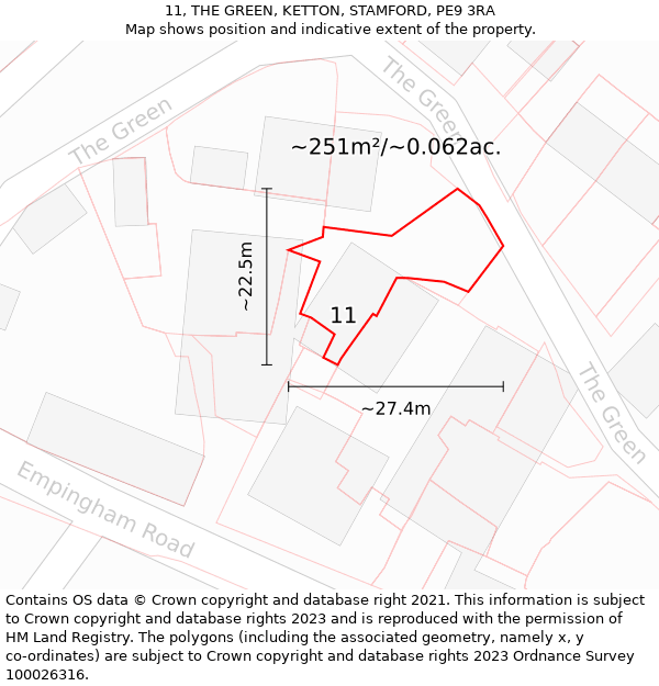 11, THE GREEN, KETTON, STAMFORD, PE9 3RA: Plot and title map