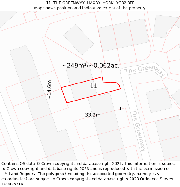 11, THE GREENWAY, HAXBY, YORK, YO32 3FE: Plot and title map