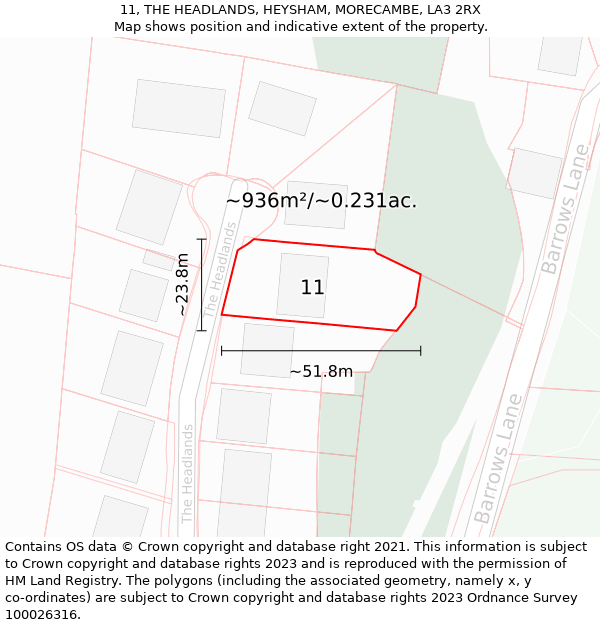 11, THE HEADLANDS, HEYSHAM, MORECAMBE, LA3 2RX: Plot and title map