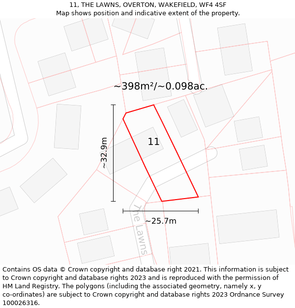 11, THE LAWNS, OVERTON, WAKEFIELD, WF4 4SF: Plot and title map