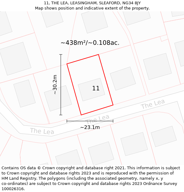 11, THE LEA, LEASINGHAM, SLEAFORD, NG34 8JY: Plot and title map