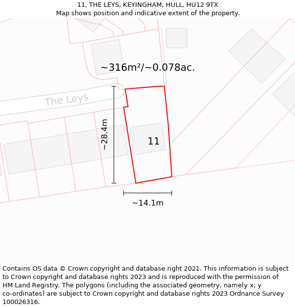 11, THE LEYS, KEYINGHAM, HULL, HU12 9TX: Plot and title map