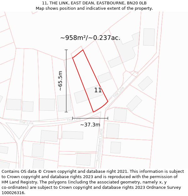 11, THE LINK, EAST DEAN, EASTBOURNE, BN20 0LB: Plot and title map