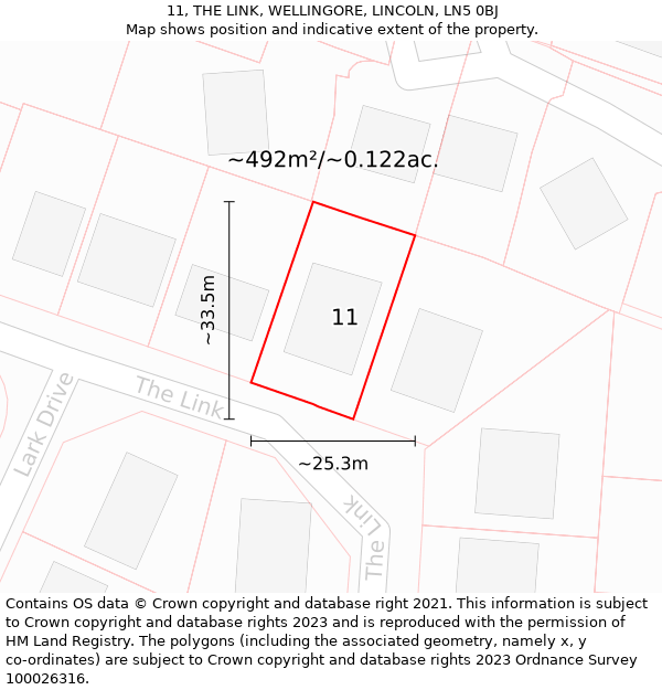 11, THE LINK, WELLINGORE, LINCOLN, LN5 0BJ: Plot and title map