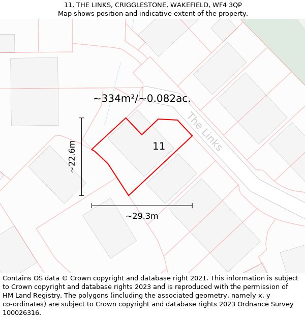 11, THE LINKS, CRIGGLESTONE, WAKEFIELD, WF4 3QP: Plot and title map