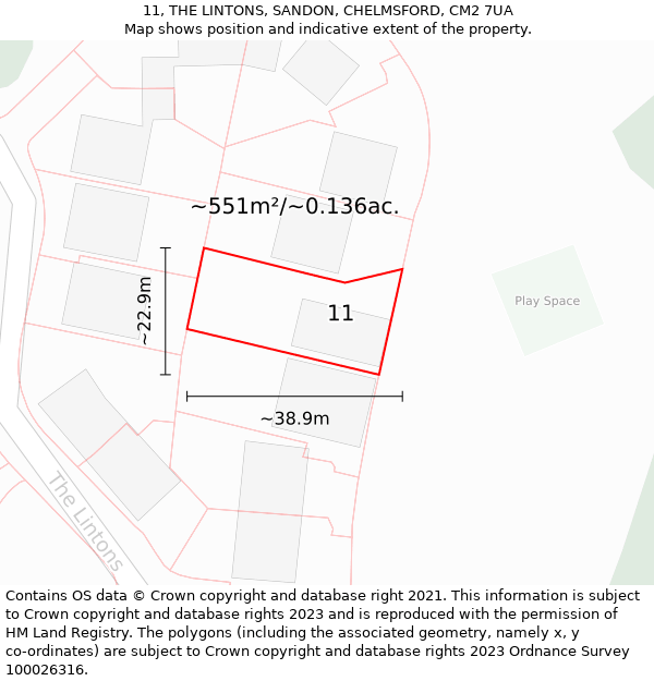 11, THE LINTONS, SANDON, CHELMSFORD, CM2 7UA: Plot and title map