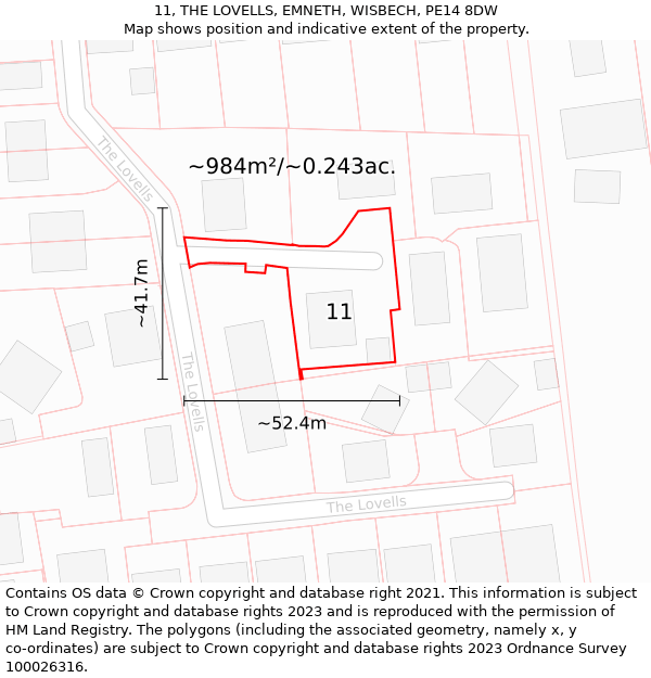 11, THE LOVELLS, EMNETH, WISBECH, PE14 8DW: Plot and title map