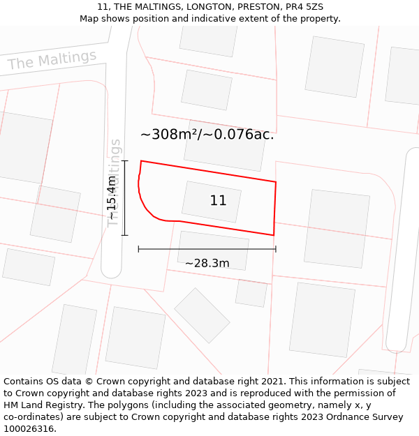 11, THE MALTINGS, LONGTON, PRESTON, PR4 5ZS: Plot and title map