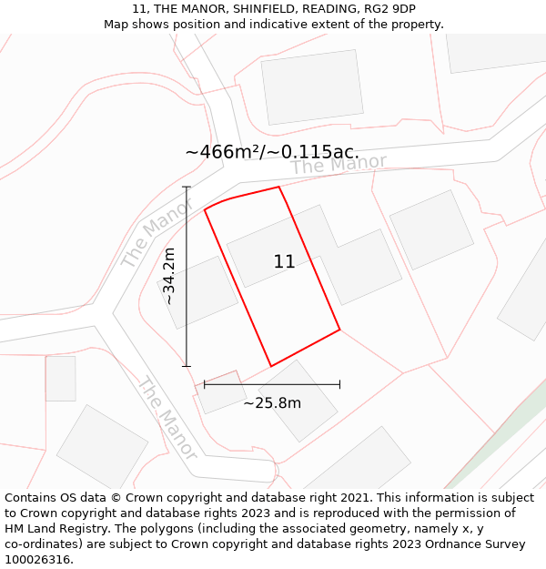 11, THE MANOR, SHINFIELD, READING, RG2 9DP: Plot and title map