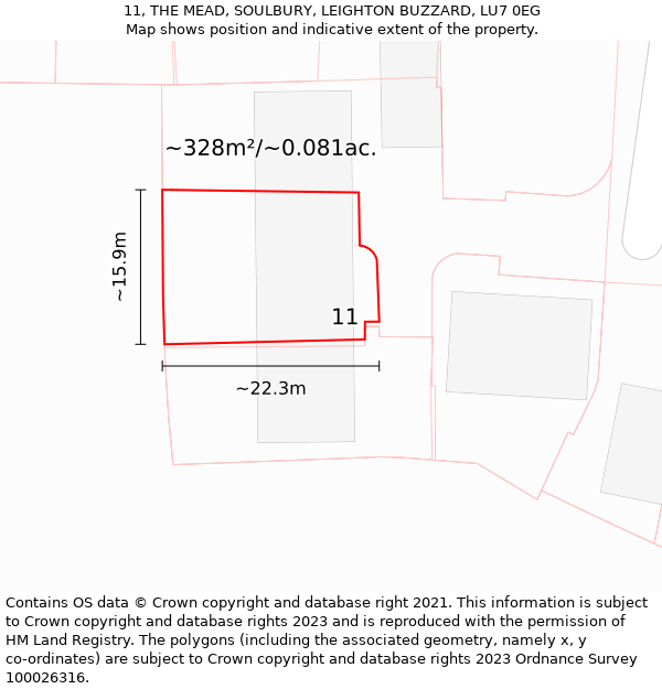 11, THE MEAD, SOULBURY, LEIGHTON BUZZARD, LU7 0EG: Plot and title map